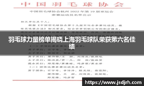 羽毛球力量榜单揭晓上海羽毛球队荣获第六名佳绩